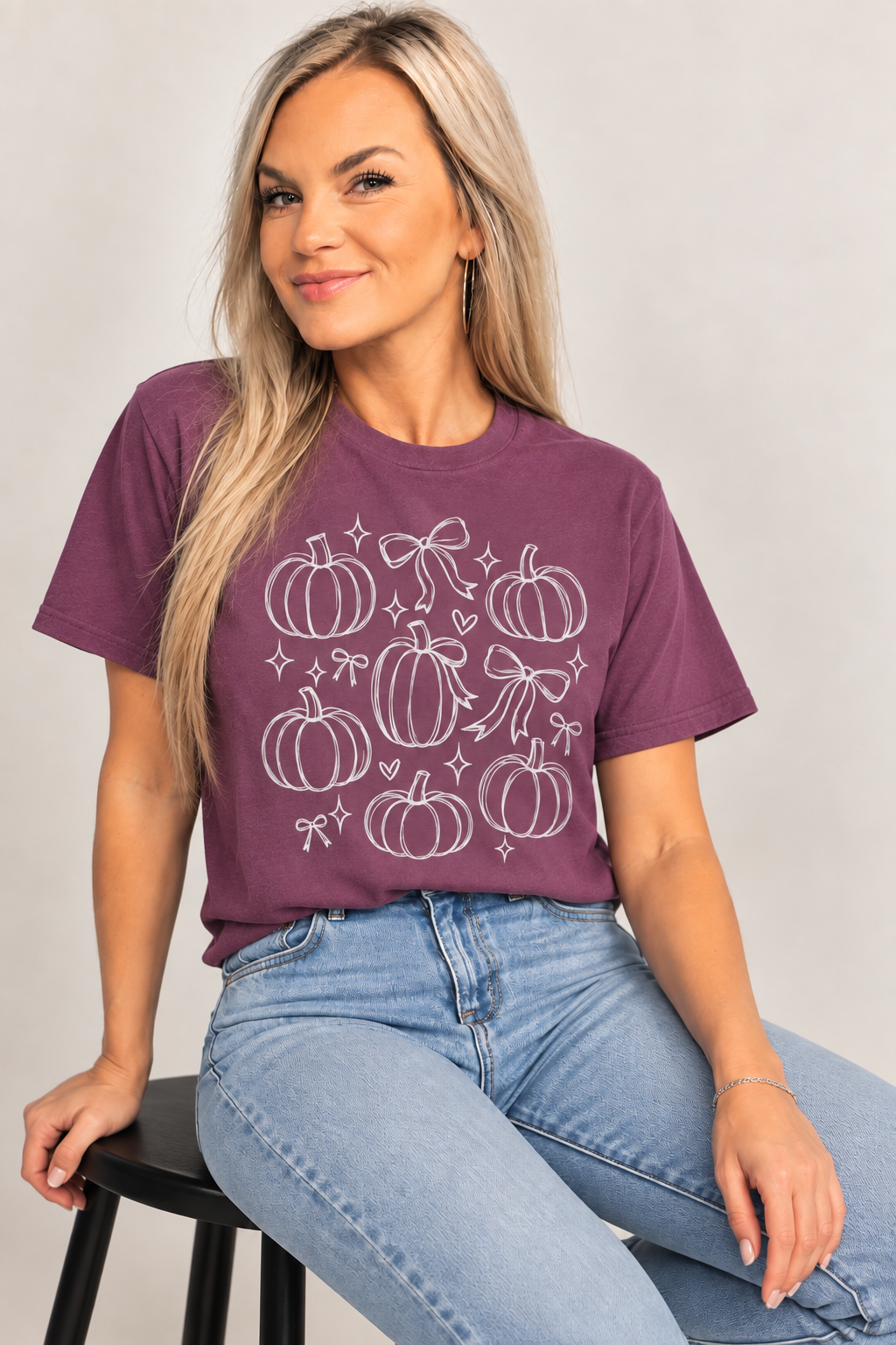 Pumpkin Bouquet Tee — Cute White Line Art Fall T-Shirt