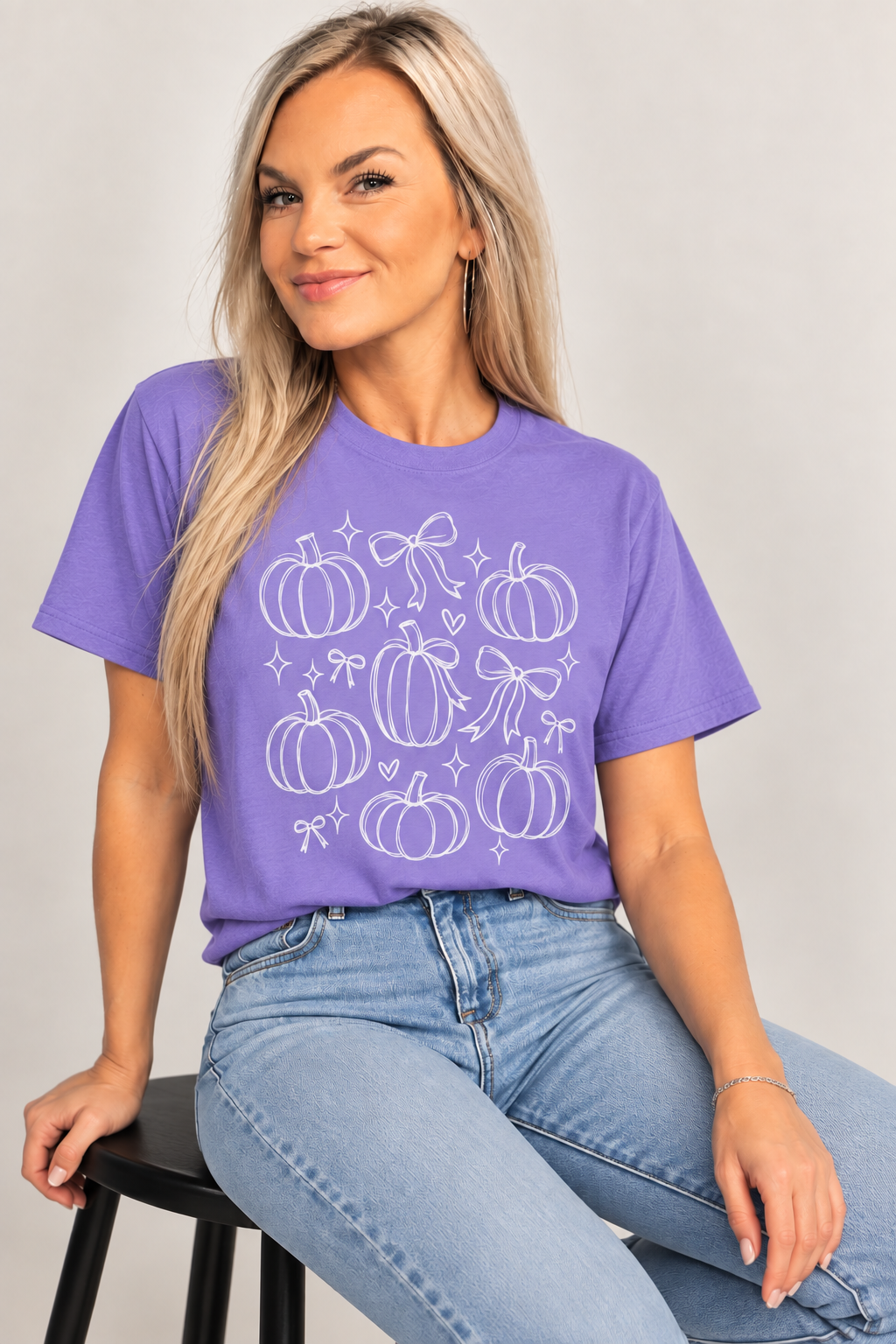 Pumpkin Bouquet Tee — Cute White Line Art Fall T-Shirt