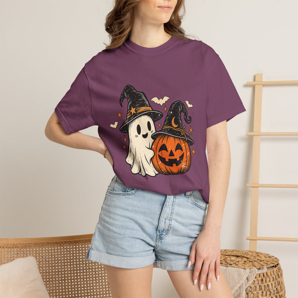 Halloween Ghost & Jack-O'-Lantern T-Shirt — Cute Witch Hat Pumpkin Tee