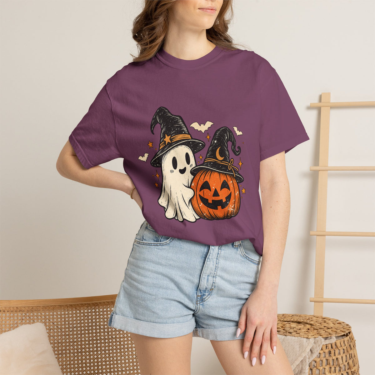 Halloween Ghost & Jack-O'-Lantern T-Shirt — Cute Witch Hat Pumpkin Tee